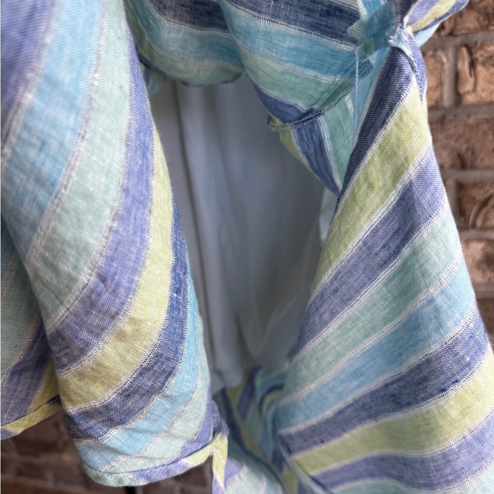 J Jill Love Linen Lotus Maxi Dress size XL Striped Blue Green Lined - Picture 11 of 16